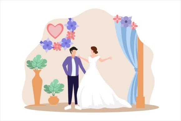 Charming Wedding Party Flat Design Illustration