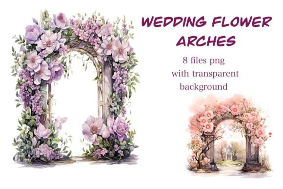 Ethereal Design Elements: Set Wedding Flowers Arches, Watercolor